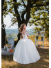 White Lace Tulle Keyhole Back Romantic Flower Girl Dress